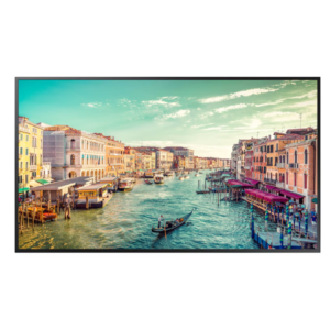 Different views of Samsung 49-inch indoor non-touch commercial standalone display screen showing the thin symmetrical border layout