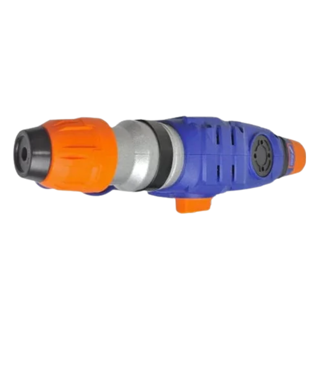 Wadfow 1500W Rotary Hammer WRH2D32 Product Views C view of the orange and grey Wadfow 1500W rotary hammer showing the trigger grip and depth gauge attachment C
