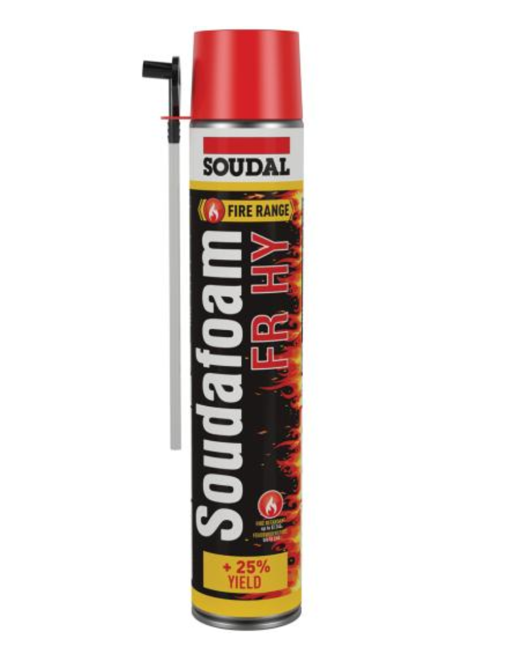 Soudal Soudafoam FR 750ml Main Product Photo Front view of the 750ml Soudal Soudafoam FR aerosol can showing the red fire retardant label text