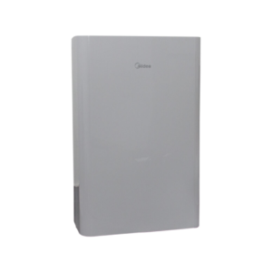 Front view of Midea smart desktop air purifier showing the clean sleek white casing design and digital LED air quality display layout