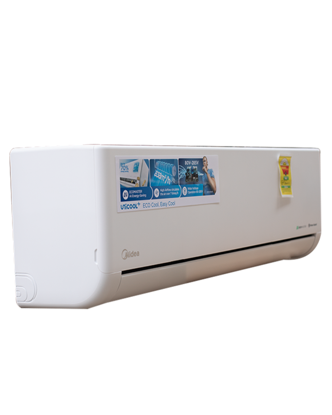 Midea 2.0HP Inverter AC MSAF24C-18CRDN1-R32 Product Shot Front view of Midea 2.0HP indoor split inverter air conditioner indoor unit showing the clean sleek casing display layout