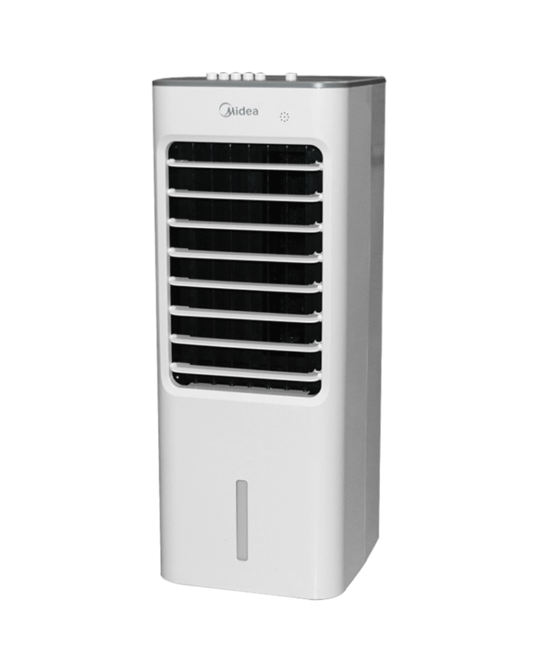 Views of Midea standing evaporative air cooler unit showing the clean sleek casing display layout 18