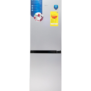 Front view of Midea indoor standalone top mount refrigerator unit showing the clean sleek compact casing display layout