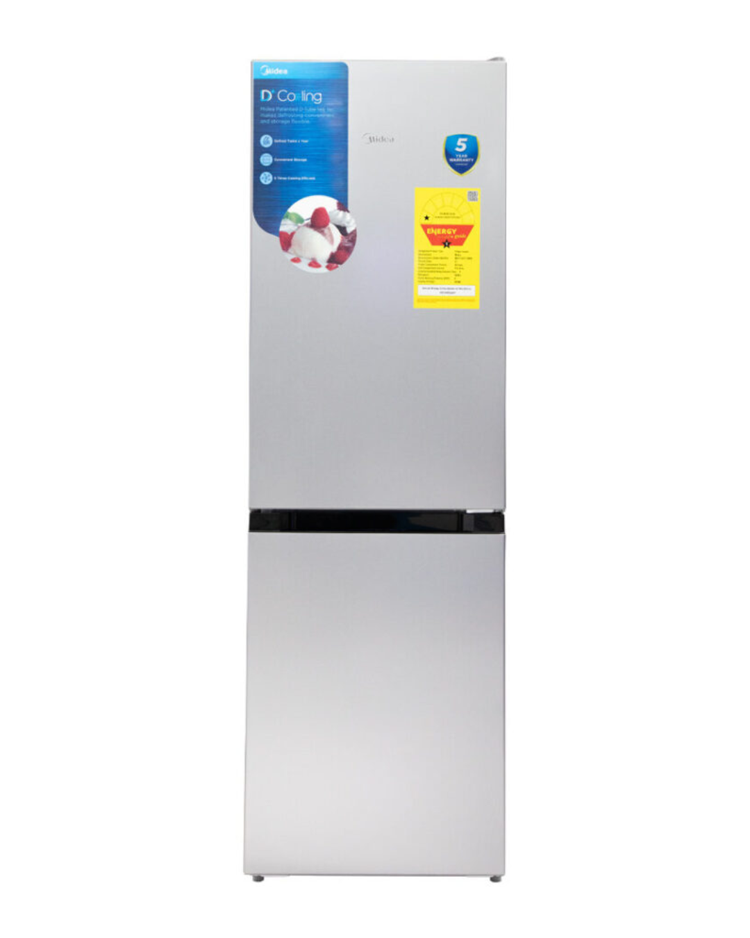 Midea Refrigerator MDRT241FTGN50 Product Shot Front view of Midea indoor standalone top mount refrigerator unit showing the clean sleek compact casing display layout