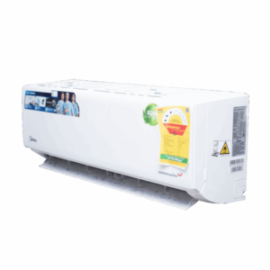 Front view of Midea 1.5HP indoor split inverter air conditioner indoor unit showcasing the sleek modern design with digital LED display