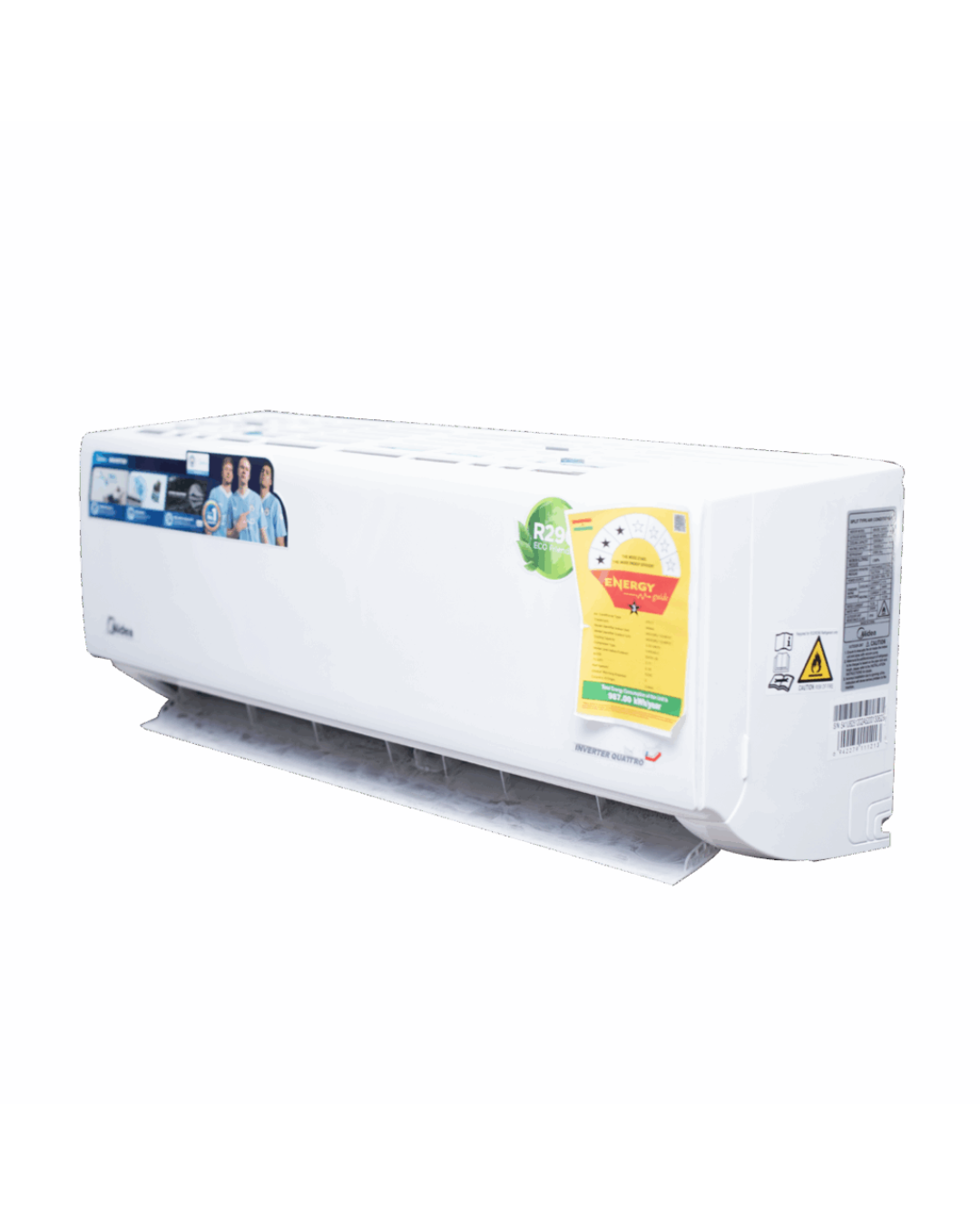 Midea 1.5HP Inverter AC MSAGBU-12HRFN7 Product Shot Front view of Midea 1.5HP indoor split inverter air conditioner indoor unit showcasing the sleek modern design with digital LED display