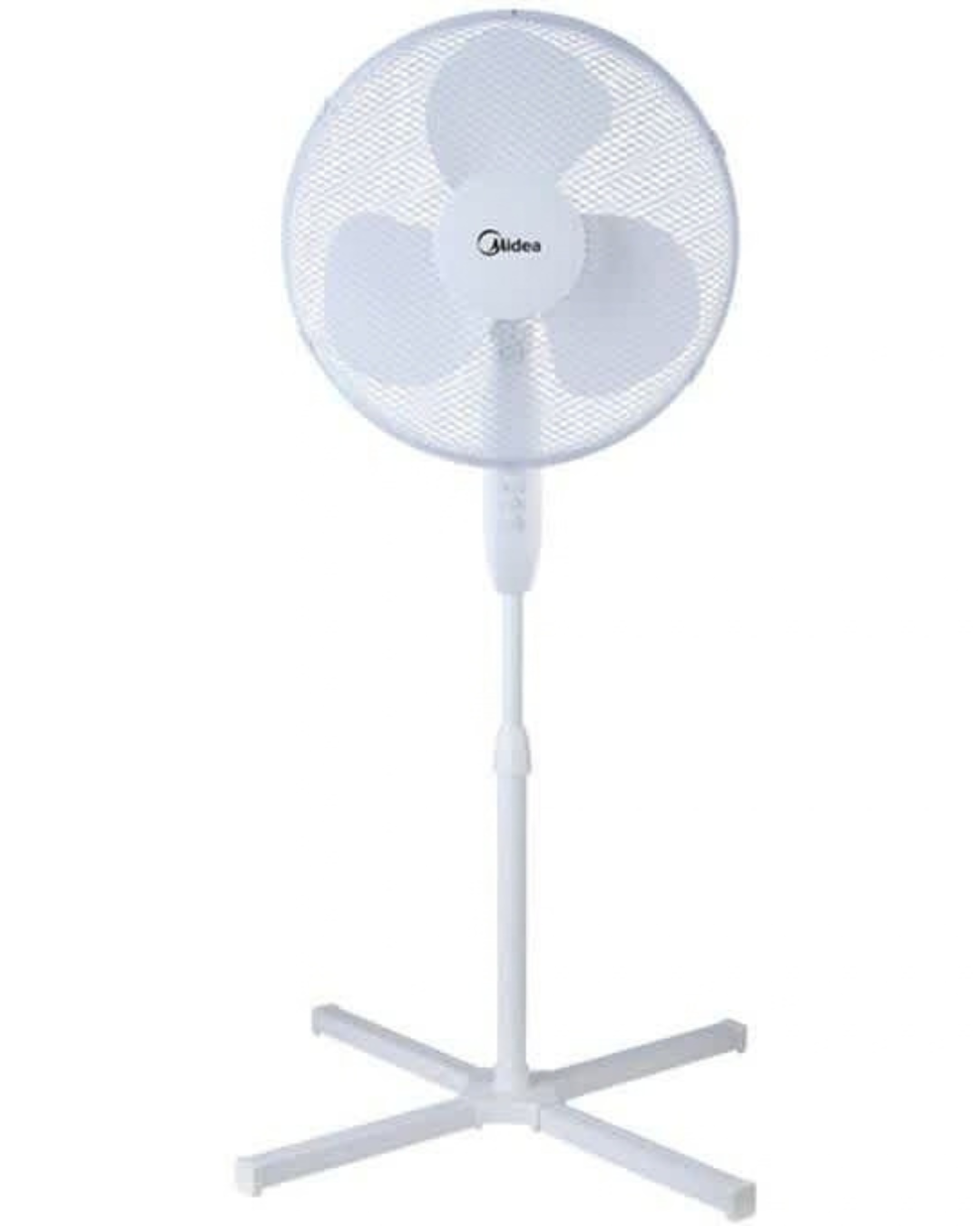 Midea Stand Fan FS40-16JA Product Shot Front view of Midea electric stand fan pedestal unit showing the clean sleek casing display layout