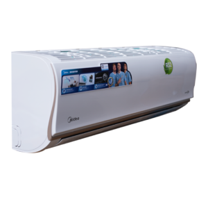 Front view of Midea 1.5HP indoor split inverter air conditioner indoor unit showing the clean sleek casing and crisp digital LED display layout