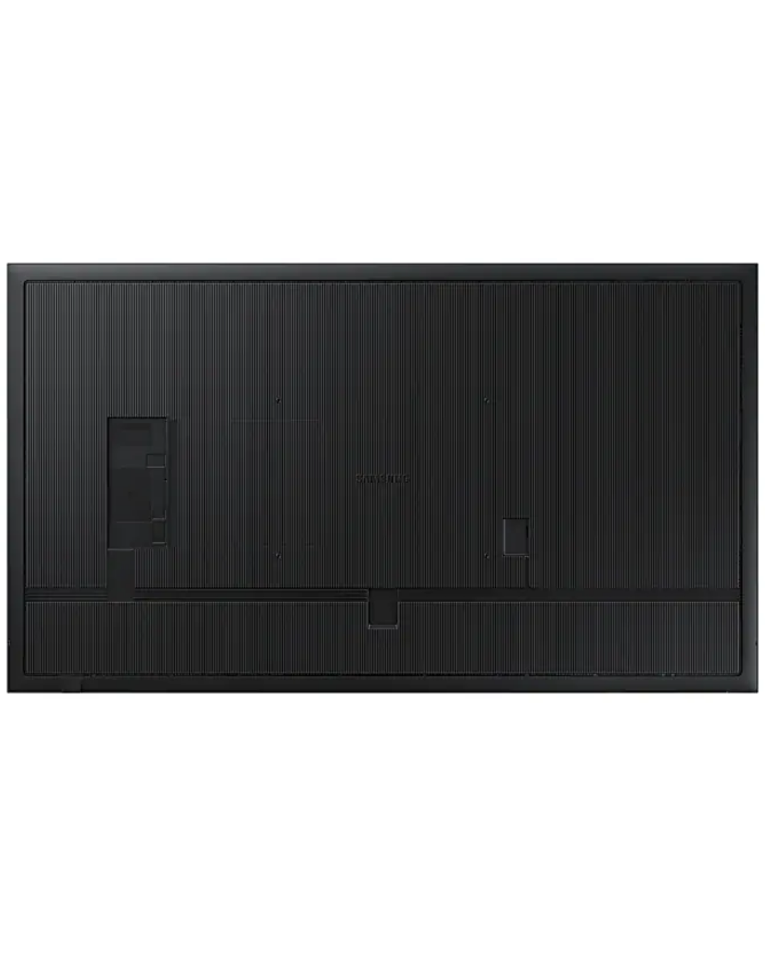 Samsung 55 Standalone Screen LH55QMCEBGCXEN Product Shot Different views of Samsung 55-inch indoor non-touch commercial standalone display screen showing the thin symmetrical border layout