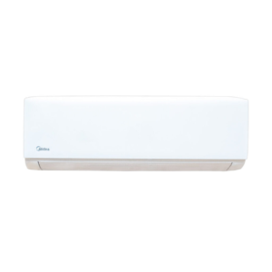 Front view of Midea 2.0HP indoor split inverter air conditioner indoor unit showcasing the clean modern white casing with a digital LED display panel layout