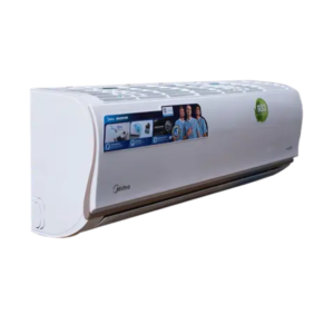 Front view of Midea 2.5HP indoor split inverter air conditioner indoor unit showcasing the clean sleek layout casing and digital LED display panel