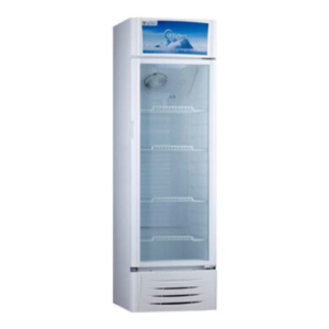 Front view of Midea indoor standalone upright freezer unit showing the clean sleek compact casing display layout