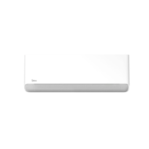 Front view of Midea 1.5HP Breezeless inverter split air conditioner indoor unit showcasing the micro-hole twin flap matrix casing layout