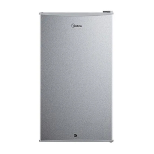 Front view of Midea single door compact refrigerator unit showing the clean sleek casing display layout