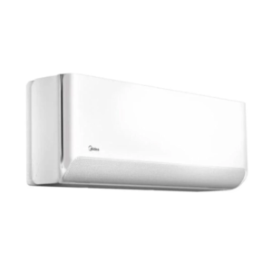 Front view of Midea 2.5HP Breezeless inverter split air conditioner indoor unit showcasing the micro-hole twin flap matrix casing layout