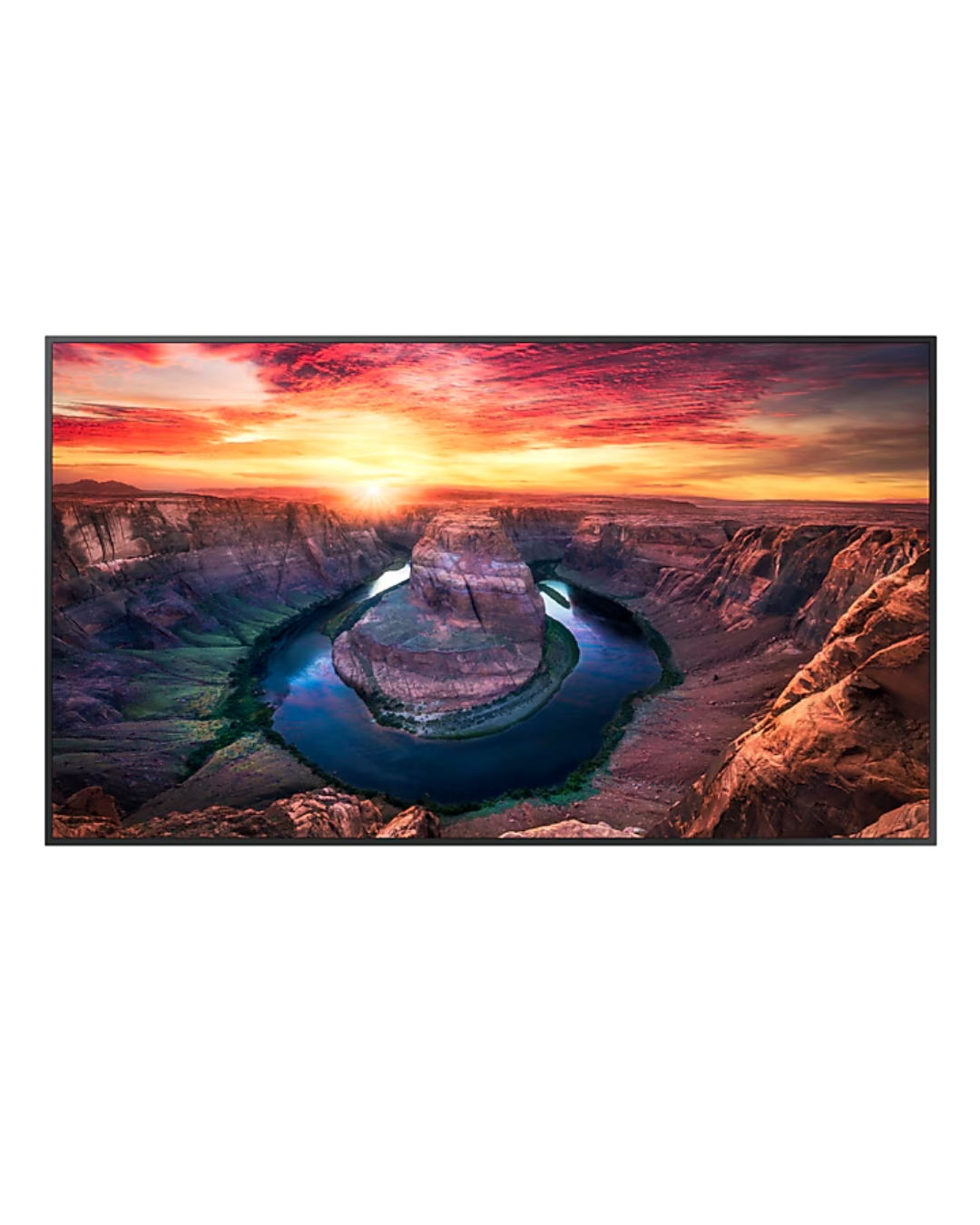 Samsung 50 Standalone Screen LH50QMBEBGCXUE Product Shot Front view of Samsung 50-inch indoor non-touch commercial standalone display screen showing the thin symmetrical border layout