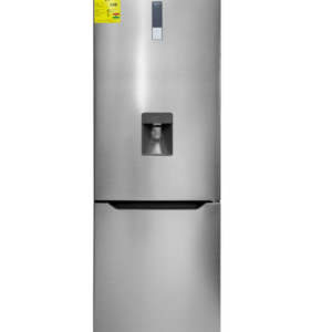 Front view of Midea bottom freezer refrigerator unit showing the clean sleek casing display layout