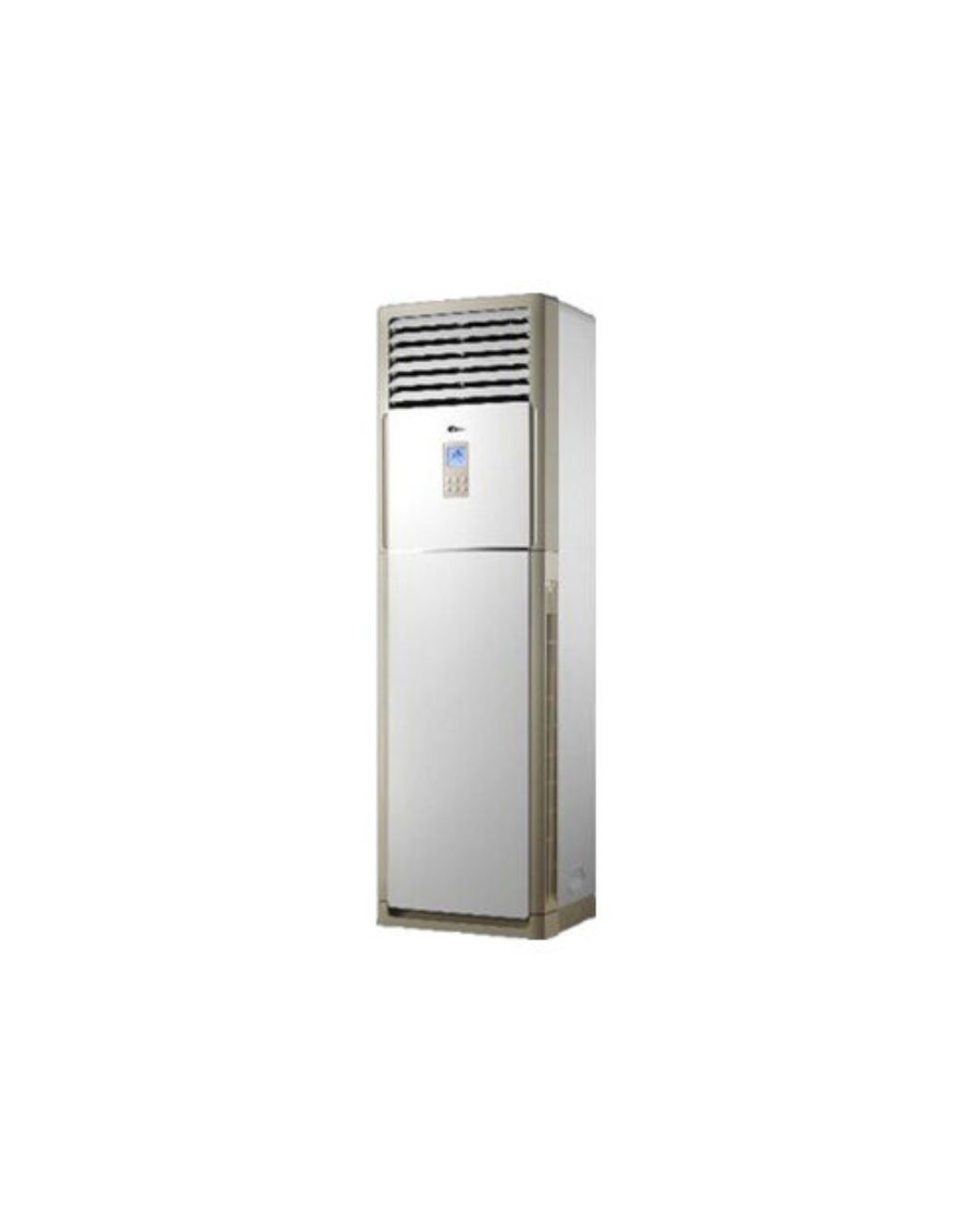 Midea 3.0HP Floor Standing AC MPA-27CRN1-N Product Shots Views of Midea 3.0HP floor standing vertical air conditioner tower unit showing the clean sleek column casing and digital LCD panel display