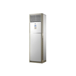 Front view of Midea 3.5HP floor standing vertical air conditioner tower unit showing the clean sleek column casing layout and digital display panel