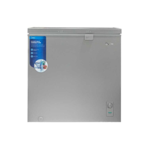 Front view of Midea chest freezer unit showing the clean sleek casing display layout
