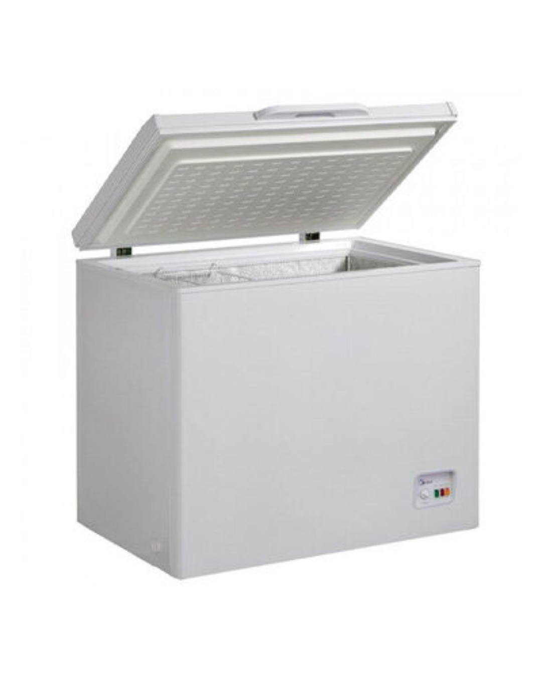Midea Freezer MDRC345FZG43 Product Shot Front view of Midea chest freezer unit showing the clean sleek casing display layout