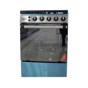 Front view of Midea M_SNIPER60 gas cooker unit showing the clean sleek stainless steel silver finish layout