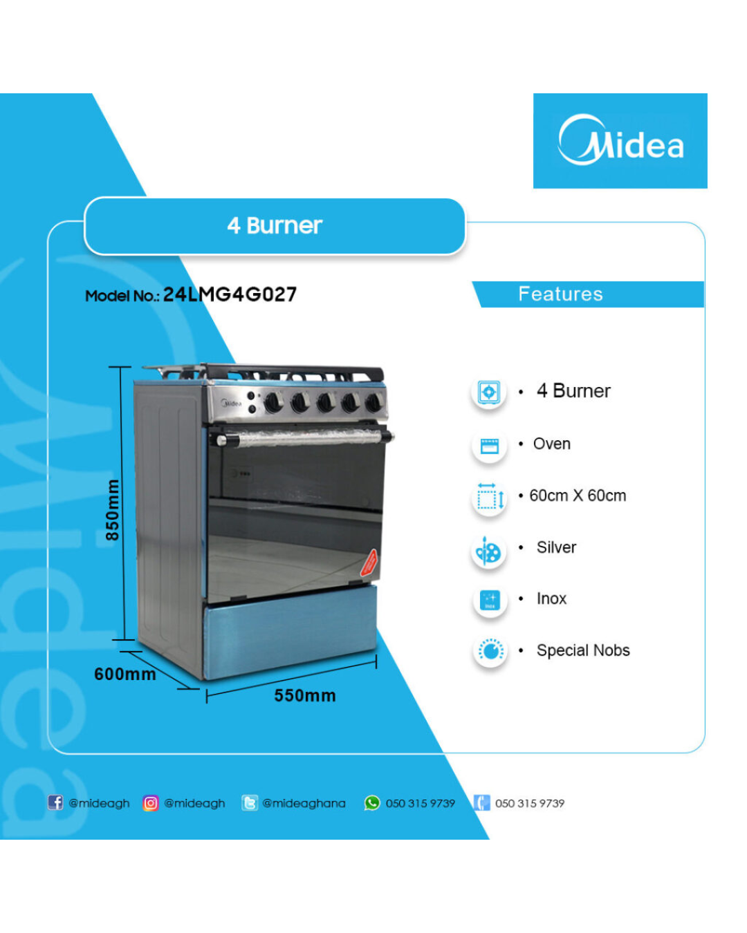Midea Gas Cooker 24LMG4G027 Product Shot 120