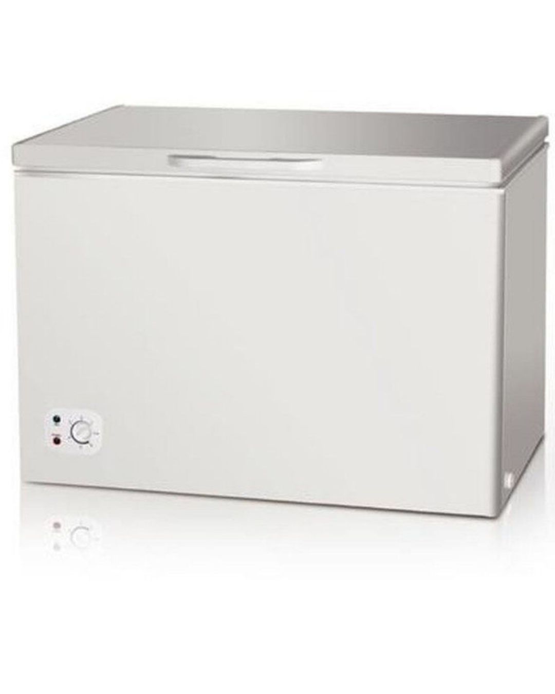 Midea Freezer MDRC398FZG43 Product Shot Front view of Midea chest freezer unit showing the clean sleek casing display layout