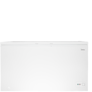 Front view of Midea chest freezer unit showing the clean sleek casing display layout