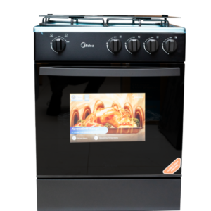Front view of Midea 24TMG4G081-B gas cooker unit showing the clean sleek inox silver finish and special knobs layout