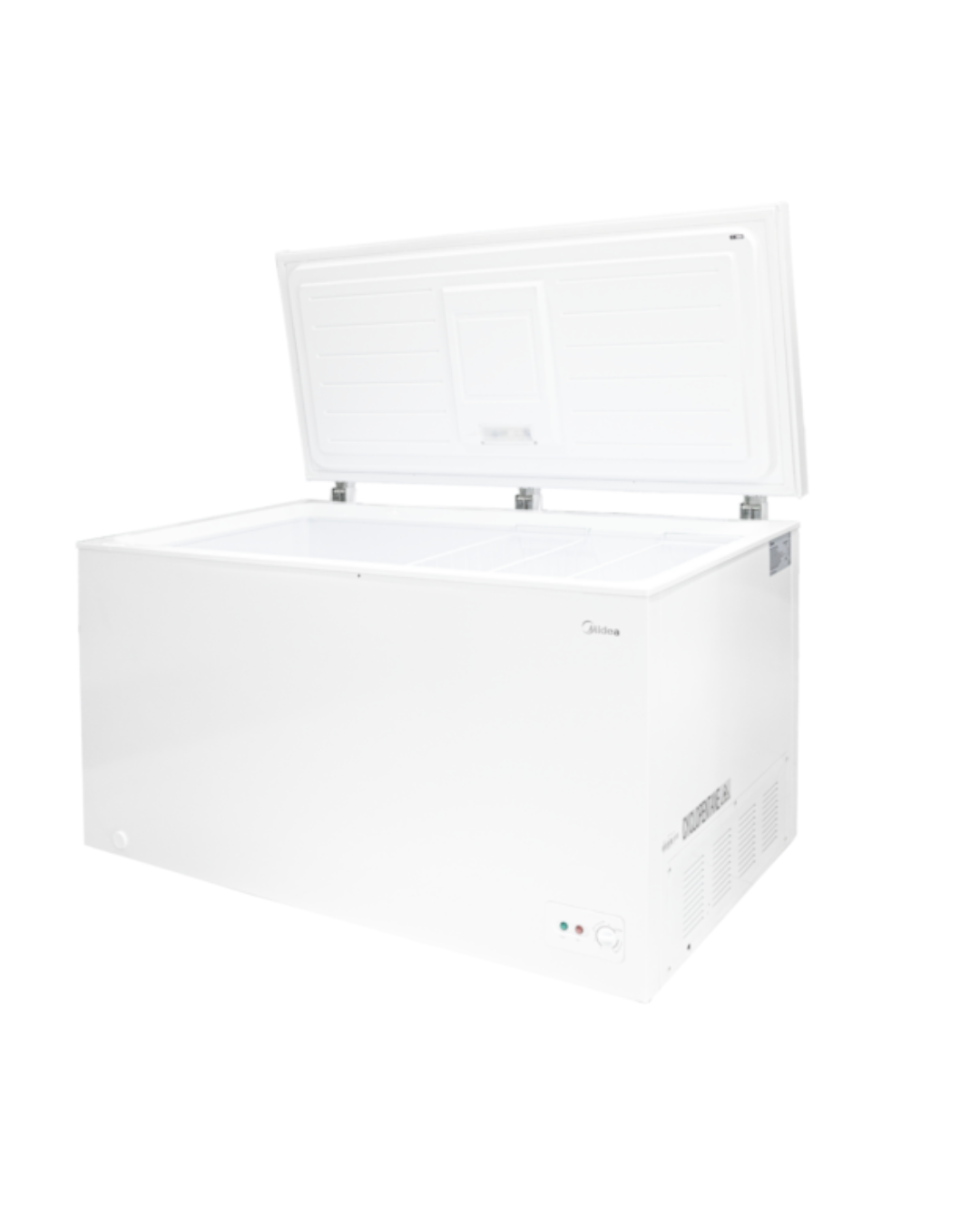 Midea Freezer MDRC564FZN01 Product Shots Views of Midea chest freezer unit showing the clean sleek casing display layout