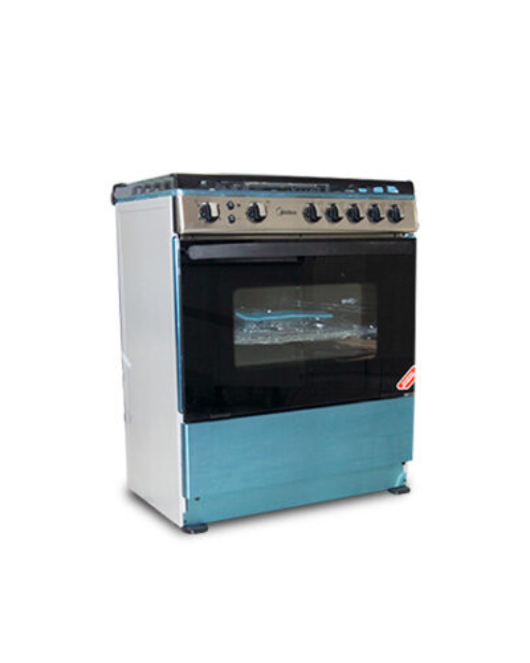 Midea Gas Cooker 30AMG5G027-SILVER Product Shots Views of Midea 30AMG5G027-SILVER gas cooker unit showing the clean sleek inox silver stainless steel layout