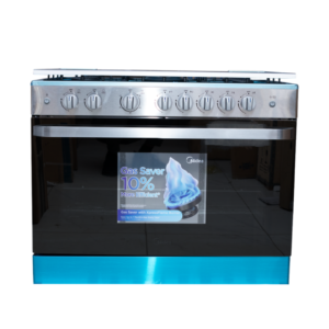 Front view of Midea 36LMG5G080V 5-burner gas cooker unit showing the clean sleek inox silver stainless steel layout