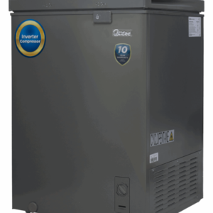 Front view of Midea chest freezer unit showing the clean sleek casing display layout