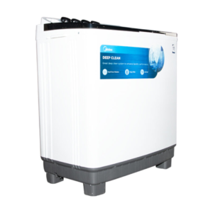 Front view of Midea twin tub semi-automatic washing machine unit showing the clean sleek casing display layout