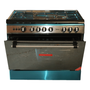 Front view of Midea 36LMG5G027-SILVER 5-burner gas cooker unit showing the clean sleek inox silver stainless steel layout