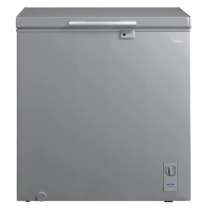 Front view of Midea chest freezer unit showing the clean sleek casing display layout