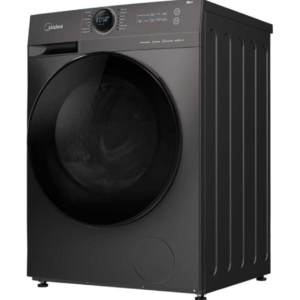 Front view of Midea front load washing machine unit showing the clean sleek casing display layout