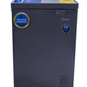 Front view of Midea chest freezer unit showing the clean sleek casing display layout