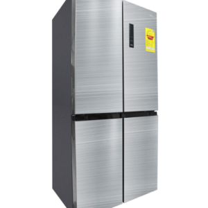 Front view of Midea indoor standalone French door refrigerator unit showing the clean sleek compact casing display layout